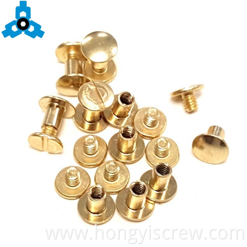 Brass Chicago Binding Rivets Male And Female Screw For Leather OEM Stock Support